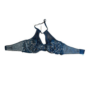 NEW FRENCH AFFAIR LACE HALTER NECK BLUE NUDE LINED BRA